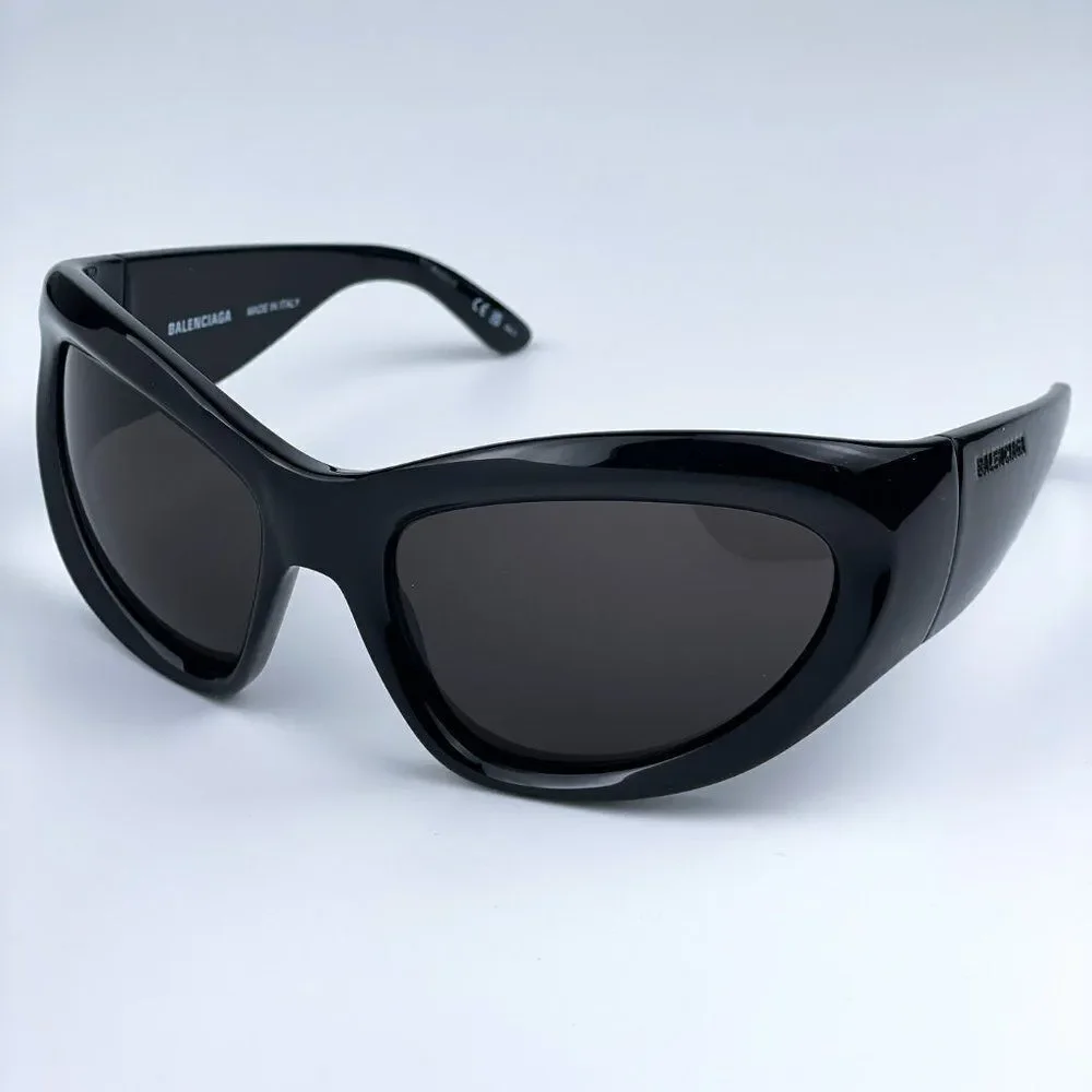 NEW Balenciaga BB0228S 001 Black Grey Wraparound Extreme Unisex Sunglasses
